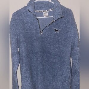 Victoria's Secret Pink Blue Fleece Zip-Up Sweater